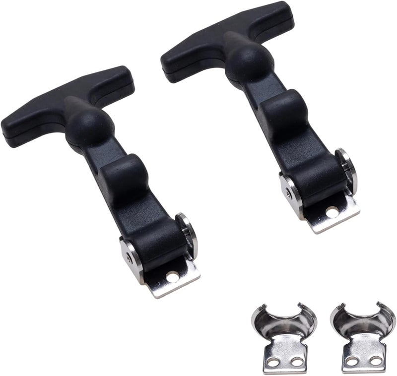 JAKOUE 2 Pcs Rubber Flexible T-Handle Draw Latches,Stainless Rubber Hood Catch with Brackets for Tool Box, Hood,Machine Equipment, Black, 4.6inch - Image 1